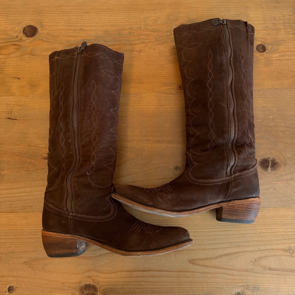 Liberty Black Womens Brown Leather Tall Western Boots LB 71110 Size 9 Mexico